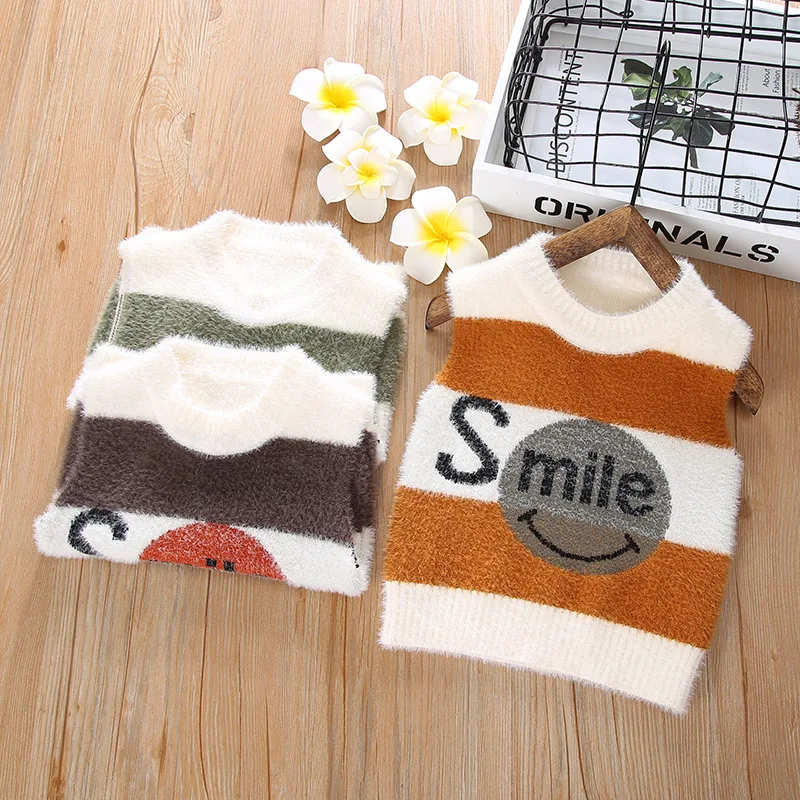 Winter Children's Sweater Vests Knitted Kids Boys Clothes Girl Vest Fashion Imitation Velvet Baby Pullover Children Clothing