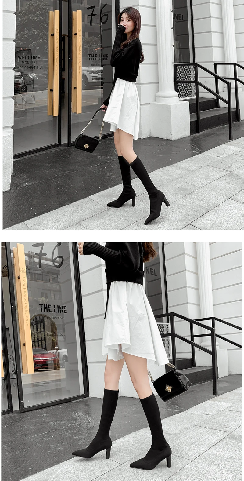 Пикантные женские высокие сапоги с острым носком; удобные эластичные носки; эластичные сапоги на высоком каблуке; осенние сапоги до колена; женская обувь черного цвета