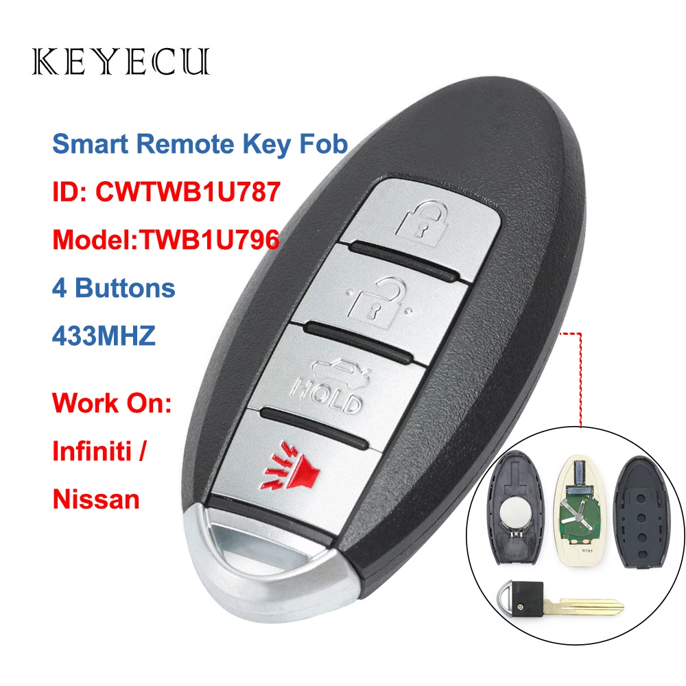 Keyecu CWTWB1U787 умная фотосессия 4 кнопки 433 МГц для Nissan Armada 2017 2018 Infiniti Q70 M56 M37 M35 TWB1U796|Ключ
