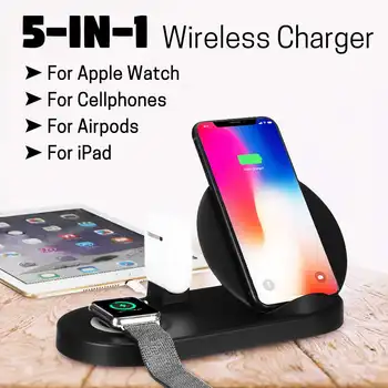 

5 in 1 Fast Qi Wireless Charger Pad Mount Charging Dock Station for Mobile Phone for iWatch for iPad for Airpod Charger Stand