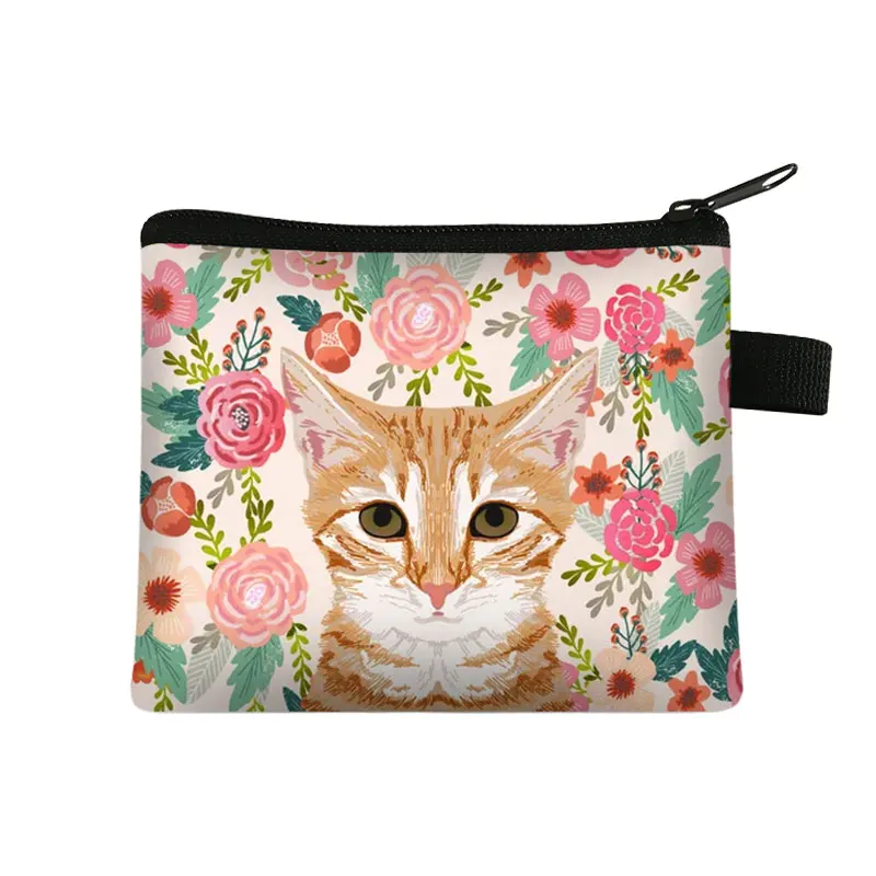 Unique Design Cat Dog With Flower Painting Coin Pouch For Women Coin Purses Girls Lipstick Card Bag Mini Wallets For Gift coin purse women wallet card wallet coin wallet change bag card holders