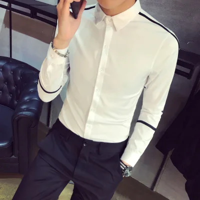 Mens Long Sleeve Shirts Men Slim Fit Shirt Ribbon Designer Dress Shirt Boys White Shirt 2020 4