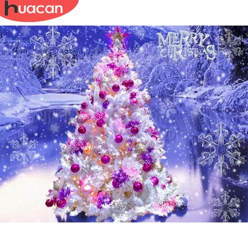 

HUACAN Painting By Number Christmas Tree Drawing On Canvas DIY Pictures By Number Snow Hand Painted Home Decoration Gift