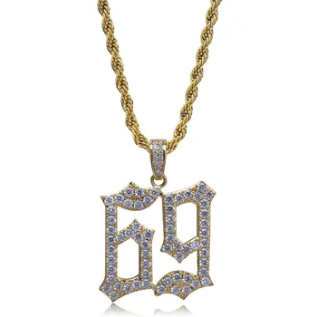 

Number 69 Pendant Men's Gold Silver Color Necklace Bling Zirconia Simulated Diamond Hip Hop Jewelry Gifts