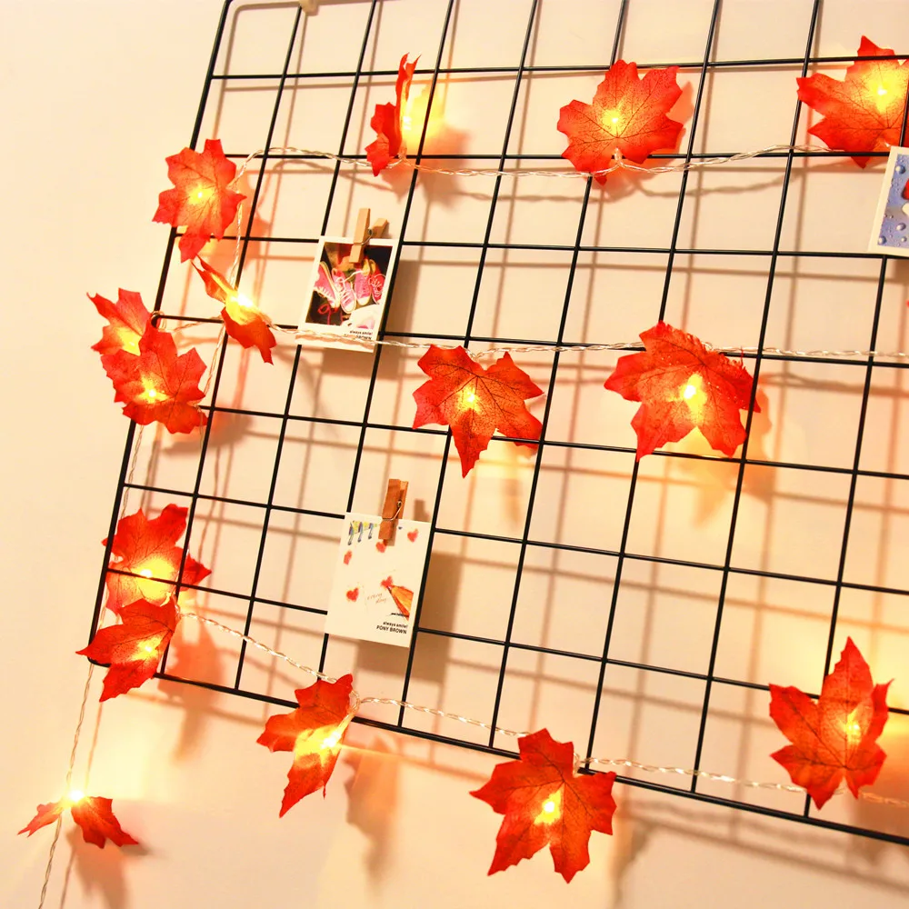 

LED String Lights for Thanksgiving Christmas 10/20 Leds Fall Maple Leaf Garland LED Lights Autumn Leaves Lighted Battery Powered