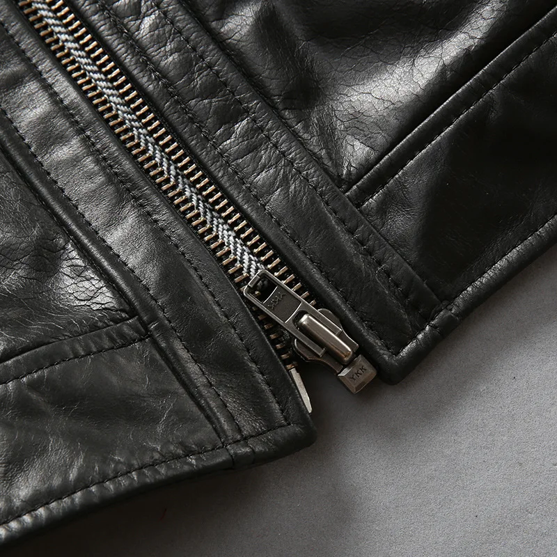 Avirexfly Genuine Leather Clothes Men's Stand Collar Slim Fit Short Cowhide Leather Jacket American Simple Casual Coat