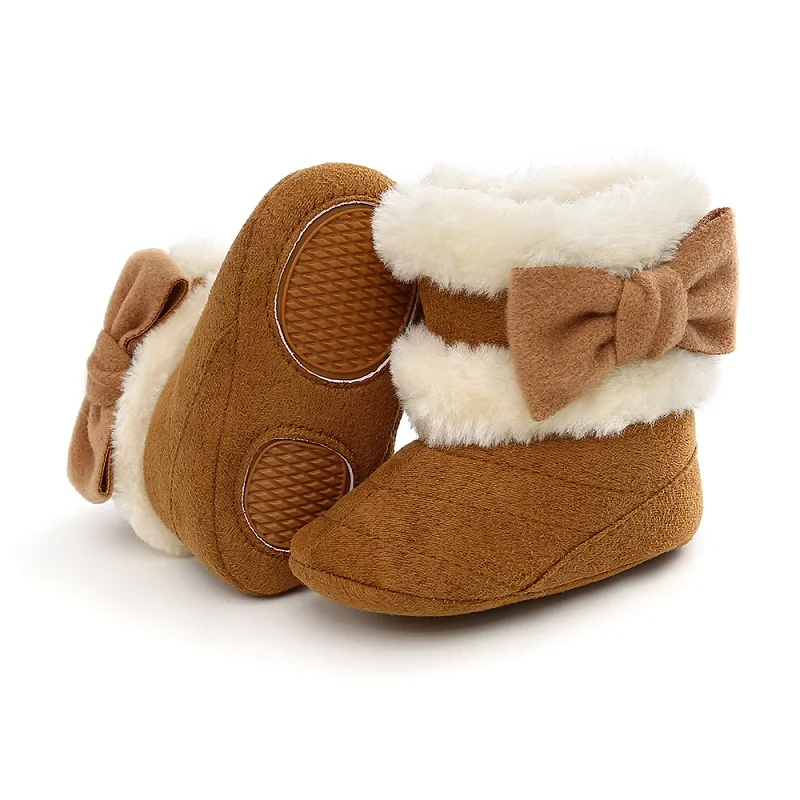 

2019 Winter Newborn Infant Baby Boy Girls Snow Boots Kid Warm Fur Half Slip-On Furry Boots Toddler Fashion Solid Bow Shoes 0-18M