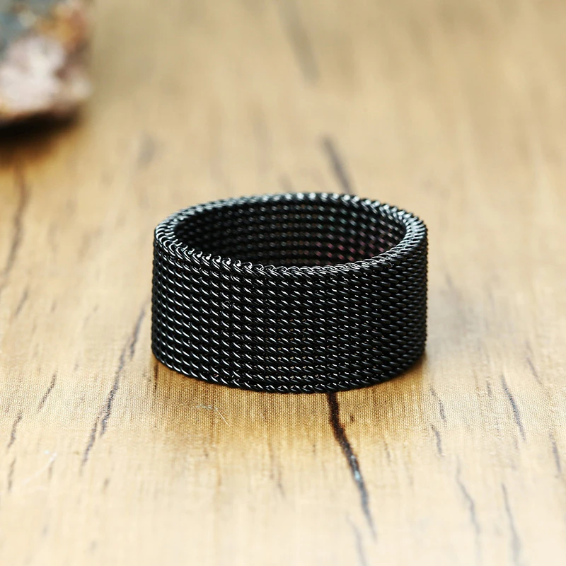 Wedding Rings Round Rings Finger Rings Jewelry Rings Ring Jewelry 10mm Black Circle Woven Mesh Rings Stainless Steel Flexible Wedding Band Ring For Men Jewelry