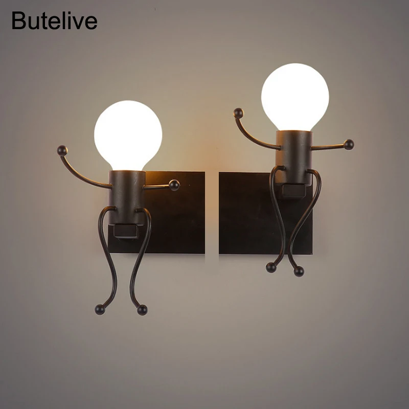 Винтажный светодиодный настенный светильник в виде робота игрушка современный