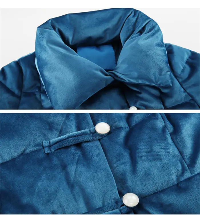 Gold Velvet Cotton Padded Coats Women Winter New Vintage Jacket Slim Long Elegant A-line Warm Down Cotton Parka Mujer f2211