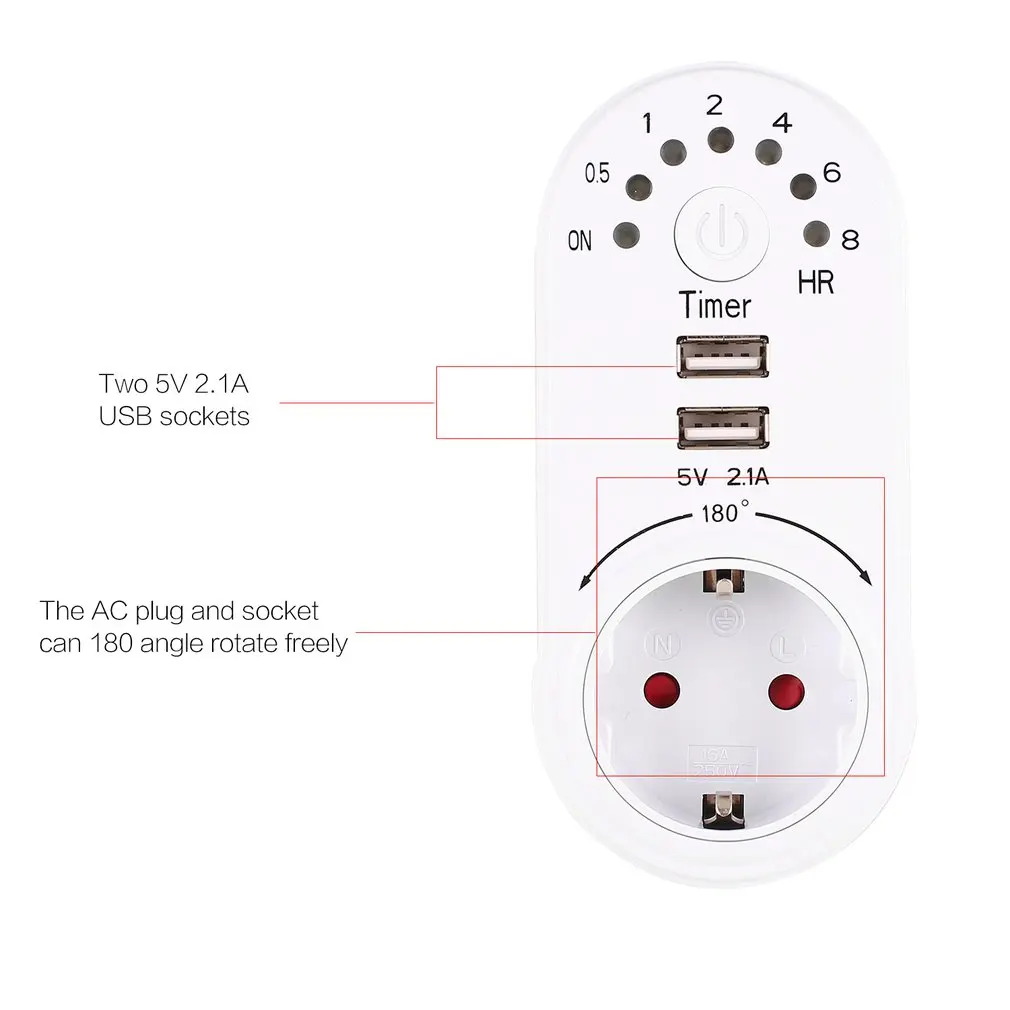 220 В таймер мини USB 5V 2.1A адаптер розетка с защитой штекеров в комплекса