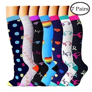 

Unisex 7 Pairs Socks Harajuku Brede Kalf Compressie Sports Socks Fashion Pattern Winter Warm Thigh High Socks Skarpetki Damskie