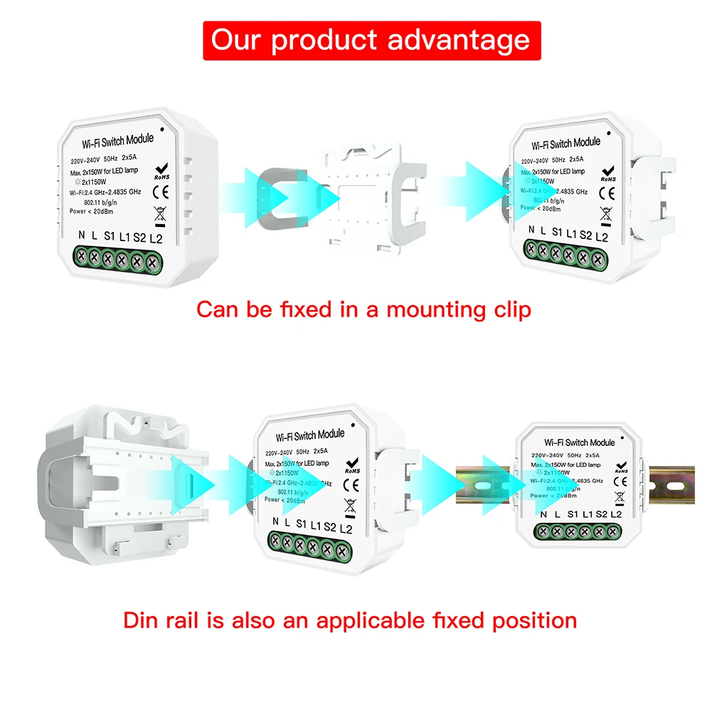 2 Way Wifi Smart Light Switch Diy Module APP Remote Control Independent of the Original Switch Work with Alexa Google Home