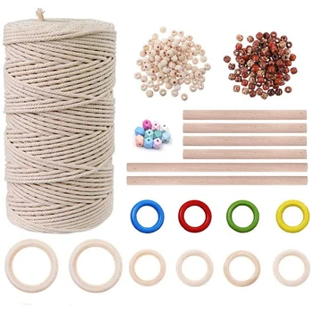 

Natural Macrame Cord Kit 137M m Cotton Rope with Wooden Rings and Wooden Beads for Diy Wall Hanging Craft Knitting