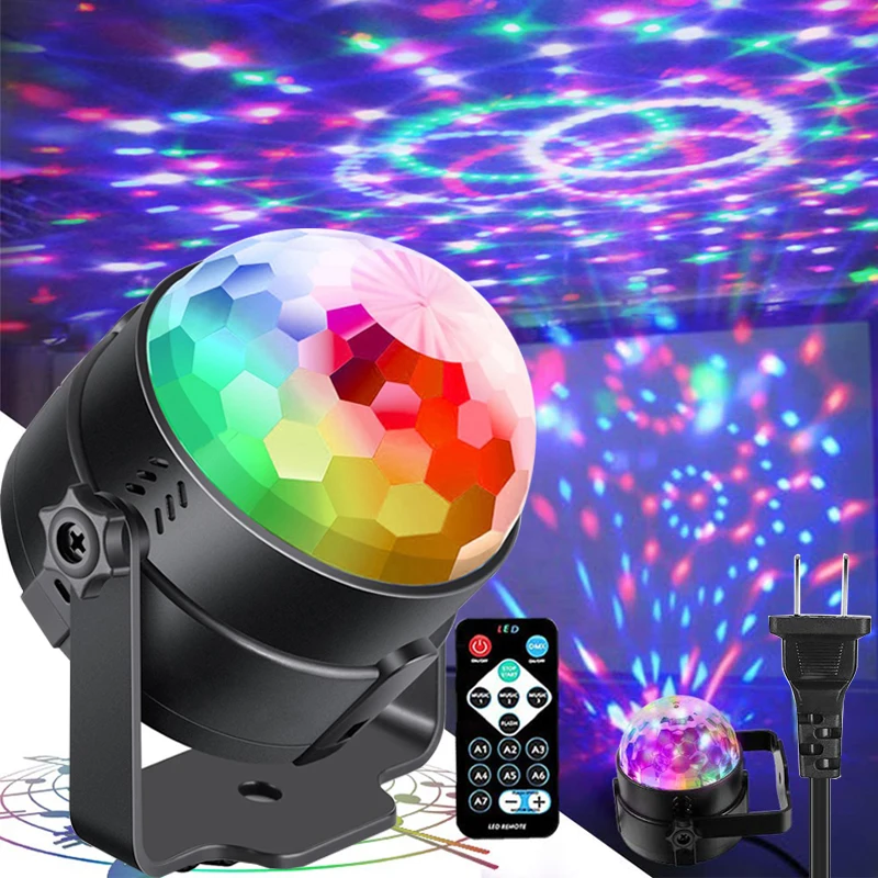 

AC 80-260V Sound activated party holiday lights IR Remote colorful rotate led stage effect light KTV dj disco light Xmas gift