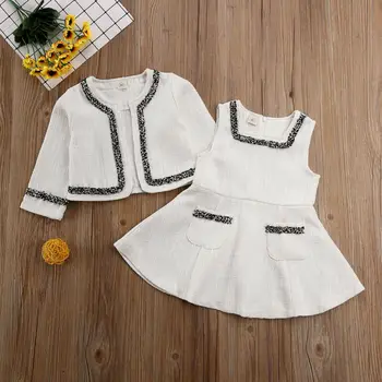 

Infant Kids Baby Girls Hemp Pageant Coat + Tutu Dress Party Outfits Children 2pcs cotton linen Clothes Sets