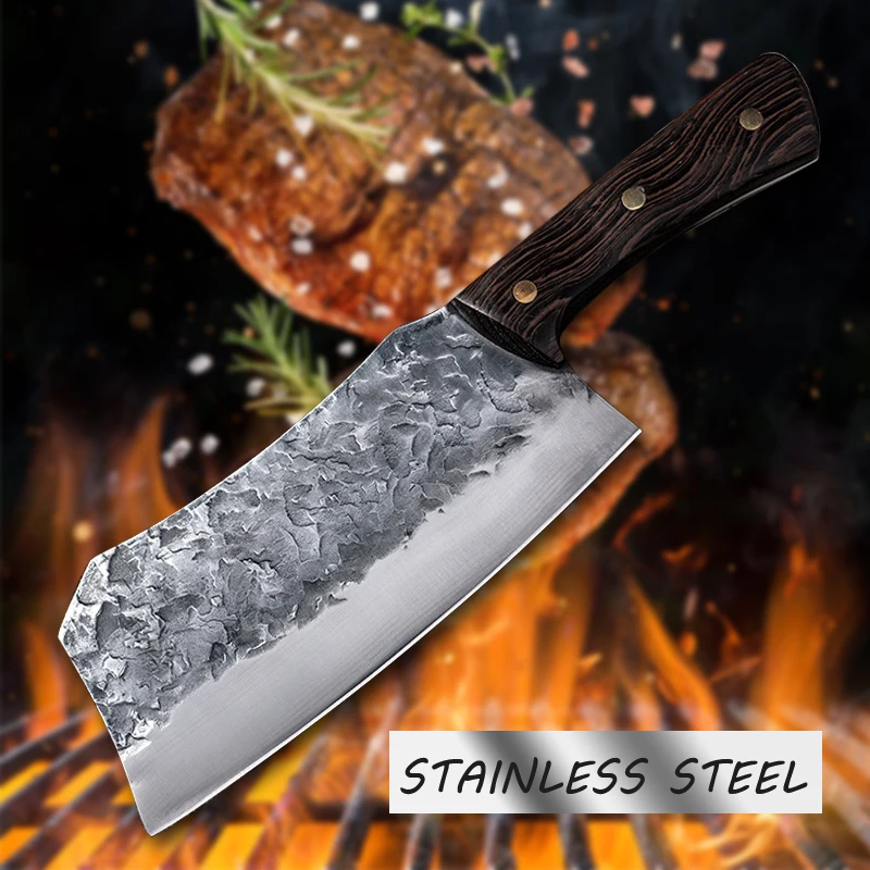 7.3INCH Bone Chopping Knife Handmade Forged Meat Bone Cleaver Vegetables  Chinese Chef Slicing Kitchen Knife Stainless Steel