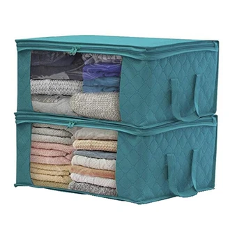 

2Pcs Folding Storage Box Dirty Clothes Collecting Case Non Woven Fabric with Zipper Moisture-Proof Toys Quilt Box