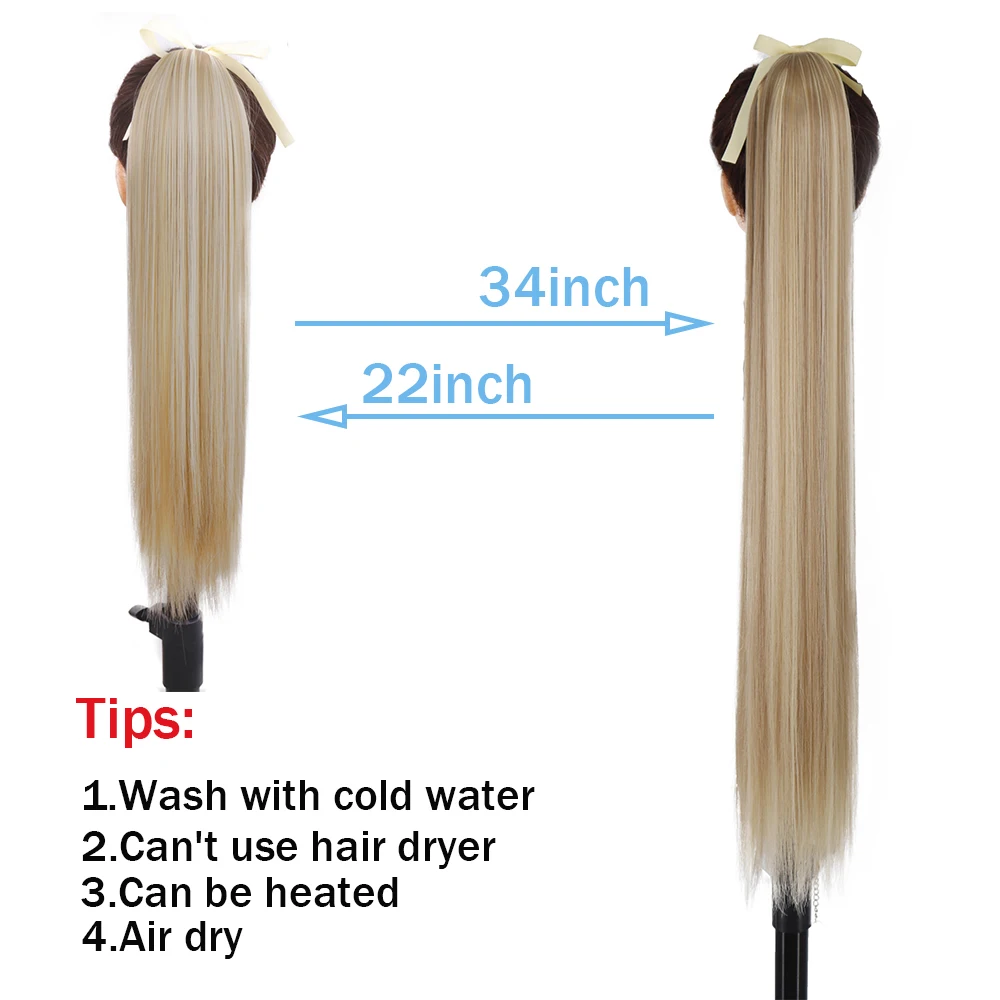 MERISI HAIR Synthetic Long Straight Drawstring Ponytail Black Brown Heat Resistance Hairpiece Clip In Hair Extension for Woman