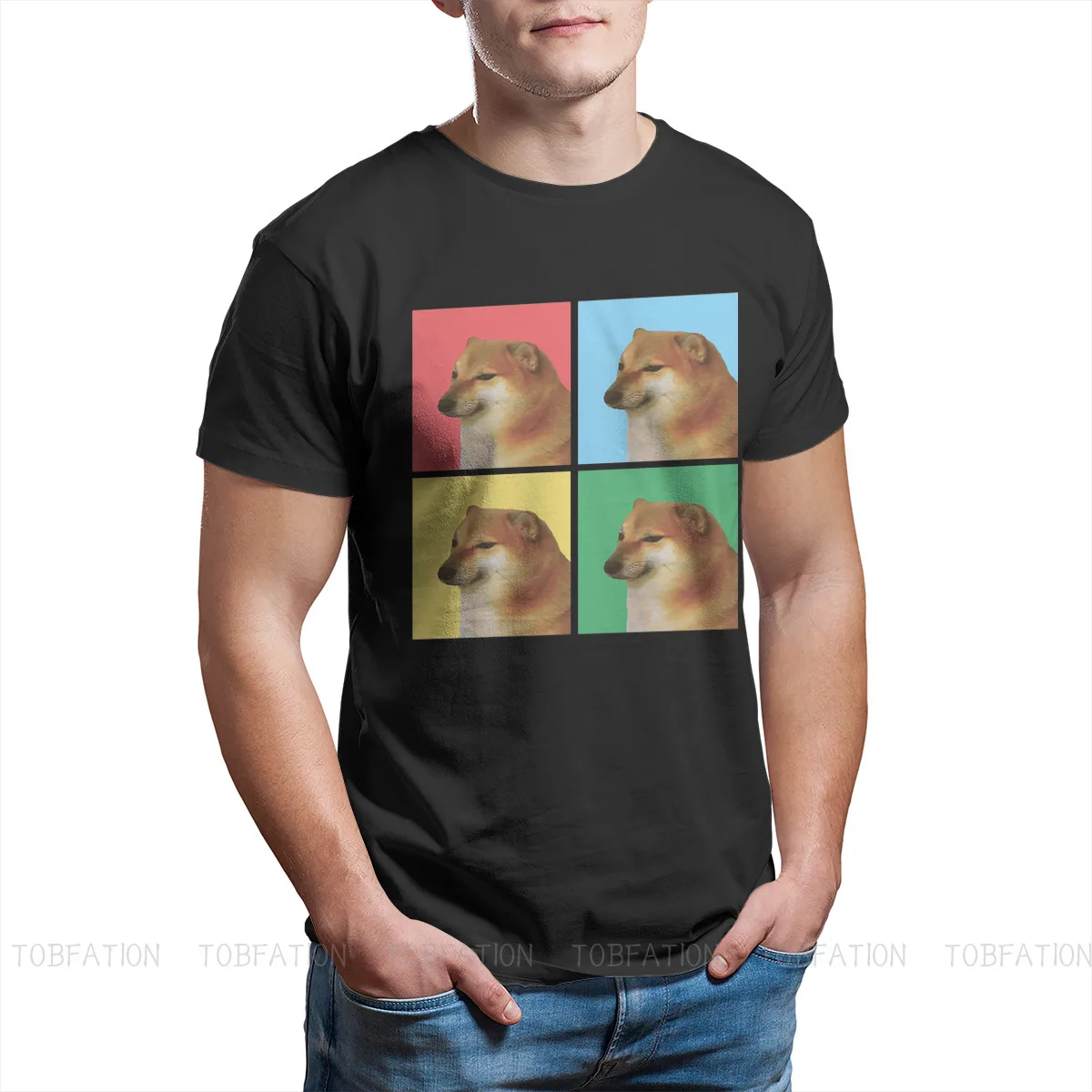 

Cheems Doge Cover TShirt For Male Vaporwave Aesthetic Visual Art Style Internet Meme Retro Camisetas Novelty T Shirt Comfortable