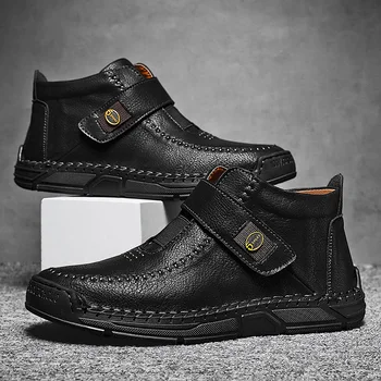 

Men Boots Winter Ankle Boots Men 2020 New Leather High Top Velcro Work Botas Men's Shoes Outdoor Sneakers Plus Size 13
