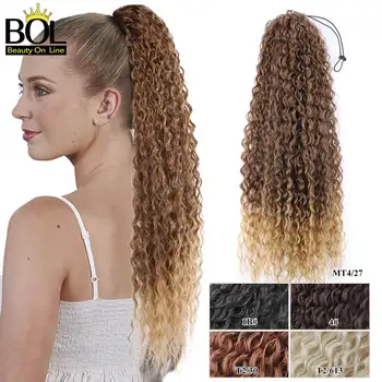 

Beauty On Line Water Wave Clip in Pony Tail Hairpieces Synthetic Hair Drawstring Ponytail MT4/27# Color Heat Resistant For Women