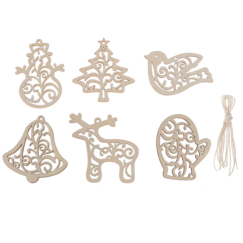 

6Pcs Wood Chip Christmas Pendants Ornaments Xmas Tree decorations for Home Christmas Party Decoration supply