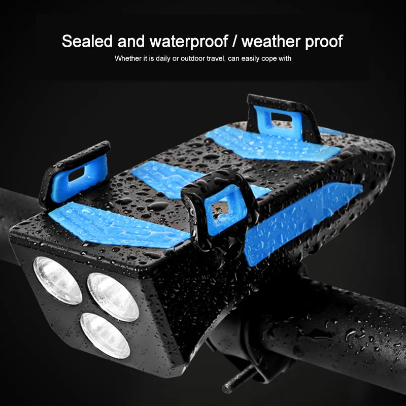 Multi-functional 3 LED USB Bike Light Built-in 4000 mAh Rechargeable Battery Cycling Light Cycling Phone Holder Bike Bell