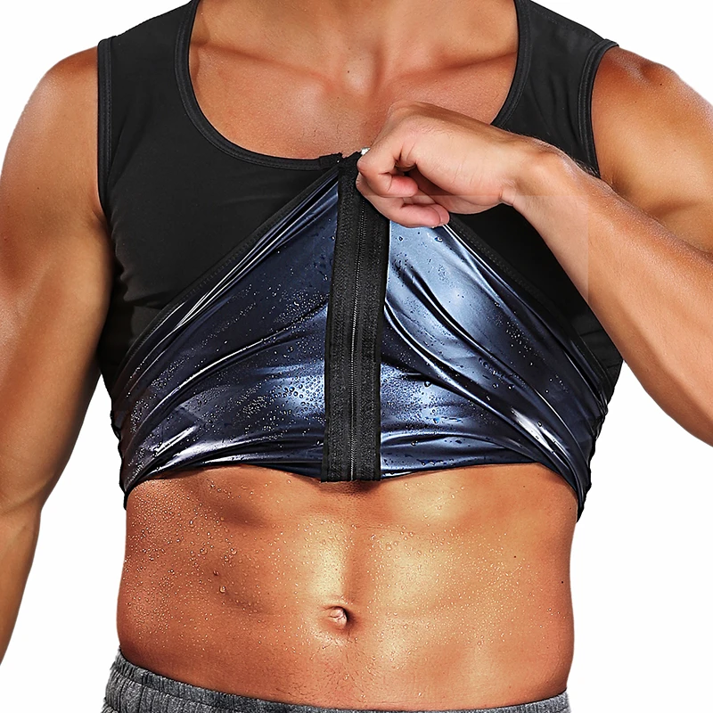FLORATA Mens Premium Workout Shirt Zipper Tank Top Slimming Polymer Weight Loss Waist Trainer Sauna Vest