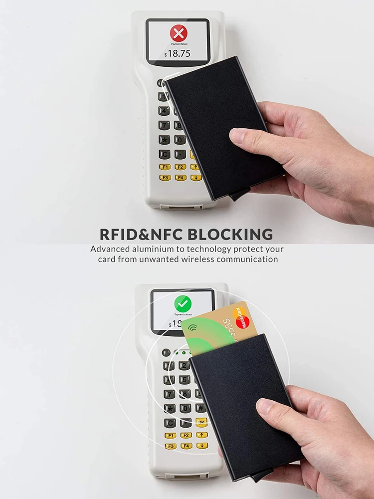 YATBEST Metal Card Case Wallet RFID Protection Mini Men's Wallet Slim Minimalist Bottom Push Automatic Pop Up Card Holder
