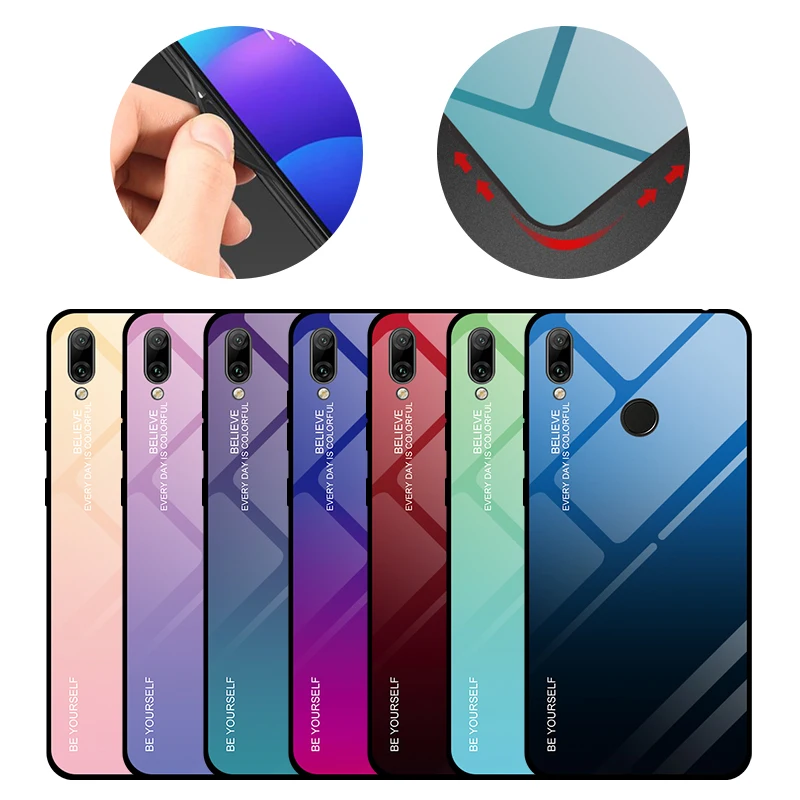 Градиентный чехол из закаленного стекла для Huawei Honor 8X 20i 10i P30 Pro Mate20 Lite Y5 Y6 Y7 Prime 2018 Y9
