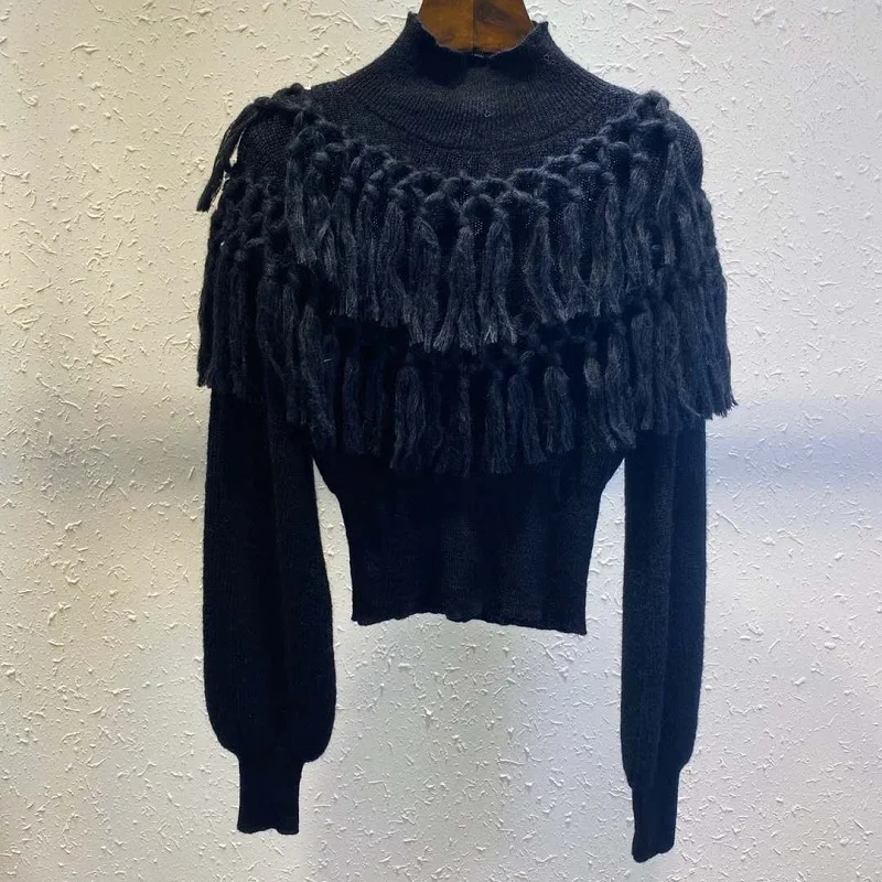 Tassel Sweaters 2020 Autumn Winter Fashion Knit Wear Women High Quality Knitting Long Sleeve Apricot Black White Casual Jumper