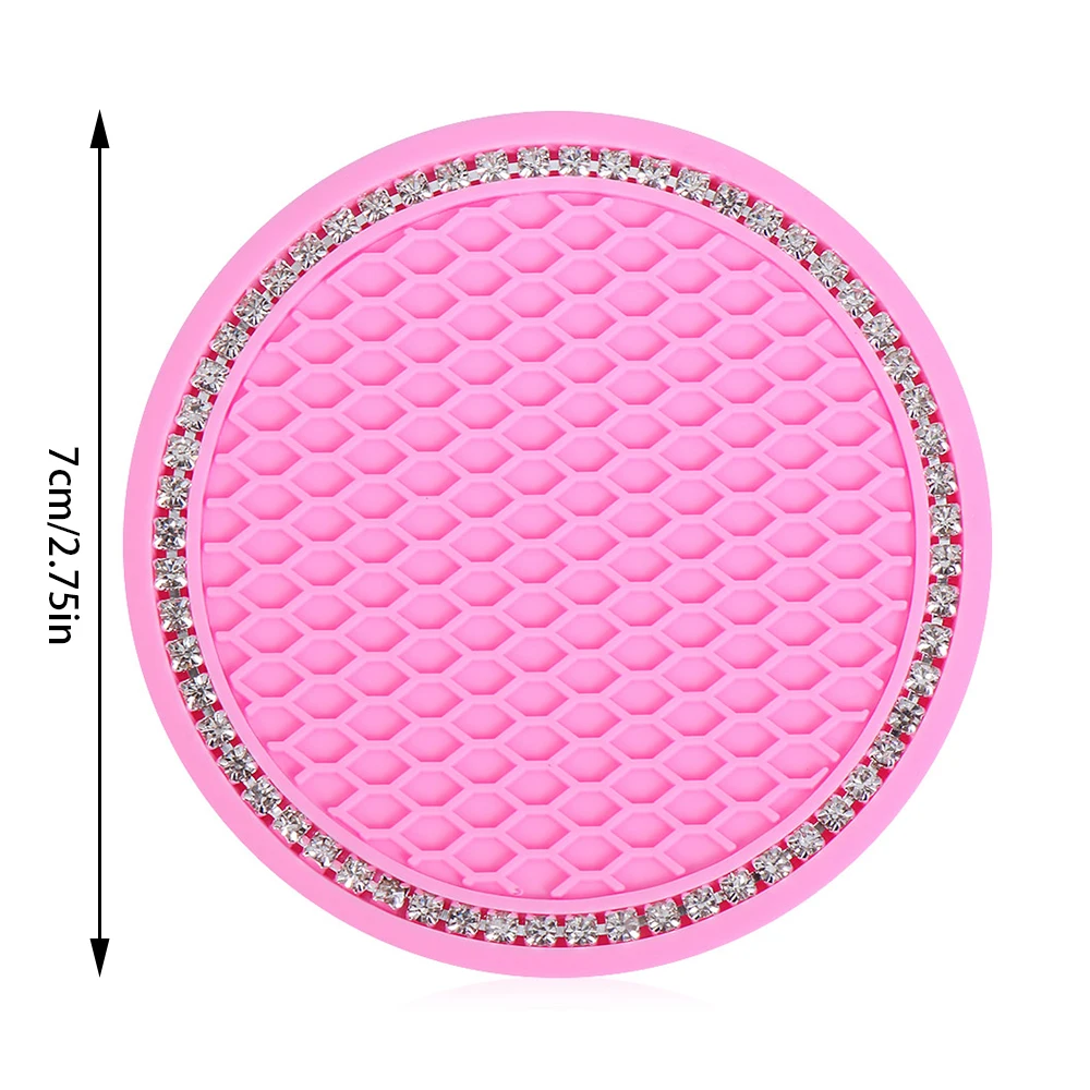 Bling Glitter Acrylic Diamond Car Coaster PVC Travel Auto Cup Mats Insert Coaster Anti Slip Crystal Car Interior Accessories