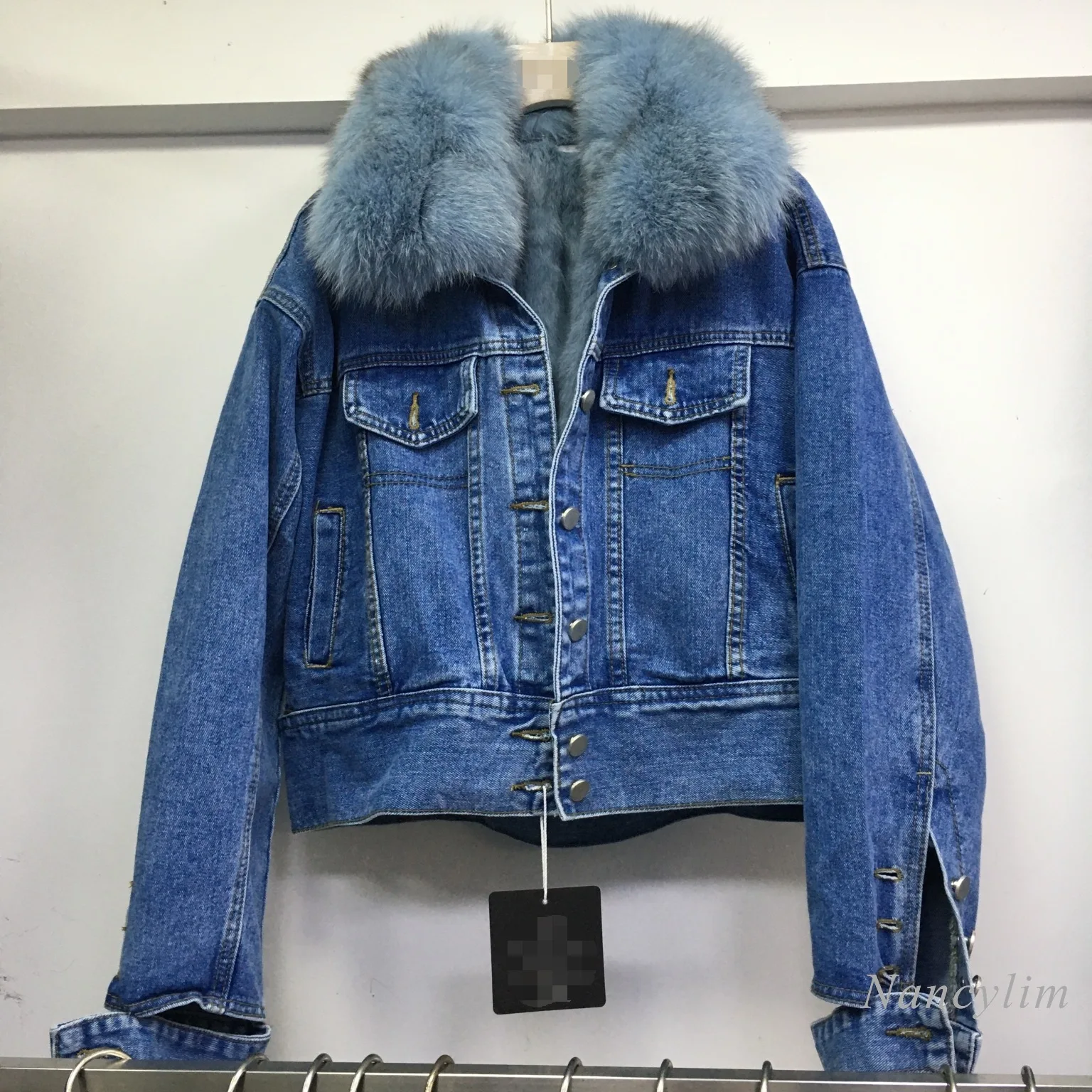 

2020 Winter New Real Rabbit Fur Liner + Natural Fox Fur Collar Slim Fit Denim Jacket Women Warm Fur Jacket Female Overcoat