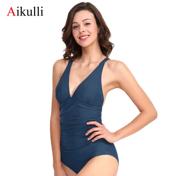 

Aikulli One Piece Swimsuit Women Sexy V Neck Tummy Control Tankini swimwear Macrame Cross Back Monokini Floral Bathing Swim Suit