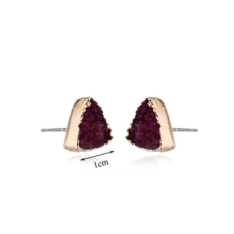 4Trendy Geometric Triangle Drusy Druzy Resin Stud Earrings For Women Jewelry Statement Black Red Faux Geode Crystal Earring J01 (8)