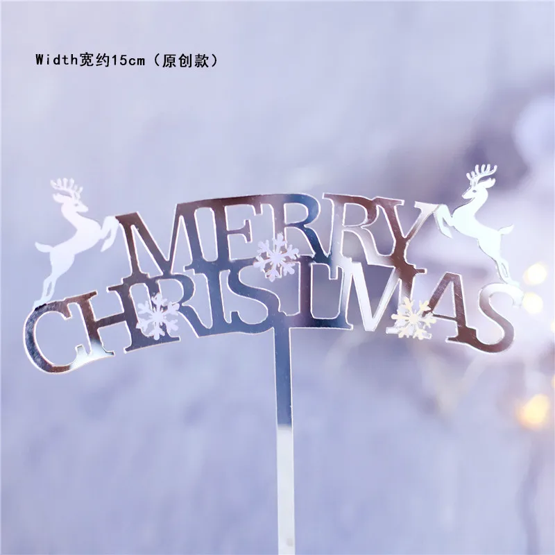 2pc silver christmas Золотые серебристые, лазерные лося Счастливого Рождества торт Топпер Замороженные вечерние Акриловые Поддельные украшение в виде хлопьев снега для приспособление для выпечки подарок любви - Цвет: 2pc silver christmas