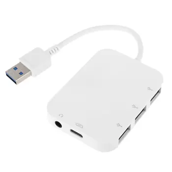 

High Speed USB to 3x USB 3.0 Hub Adapter Splitter USB C Charging 3.5mm Audio Jack Output for PC Laptop Desktop Computer
