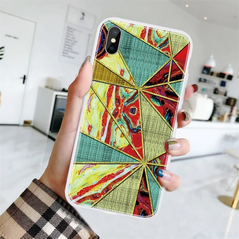 Чехол для телефона для samsung Galaxy S8 S9 S10 Note10 S10E J3 J5 J7 J4 J6 J8 плюс арт в виде геометрических фигур Мрамор мягкая термополиуретановая накладка на заднюю панель