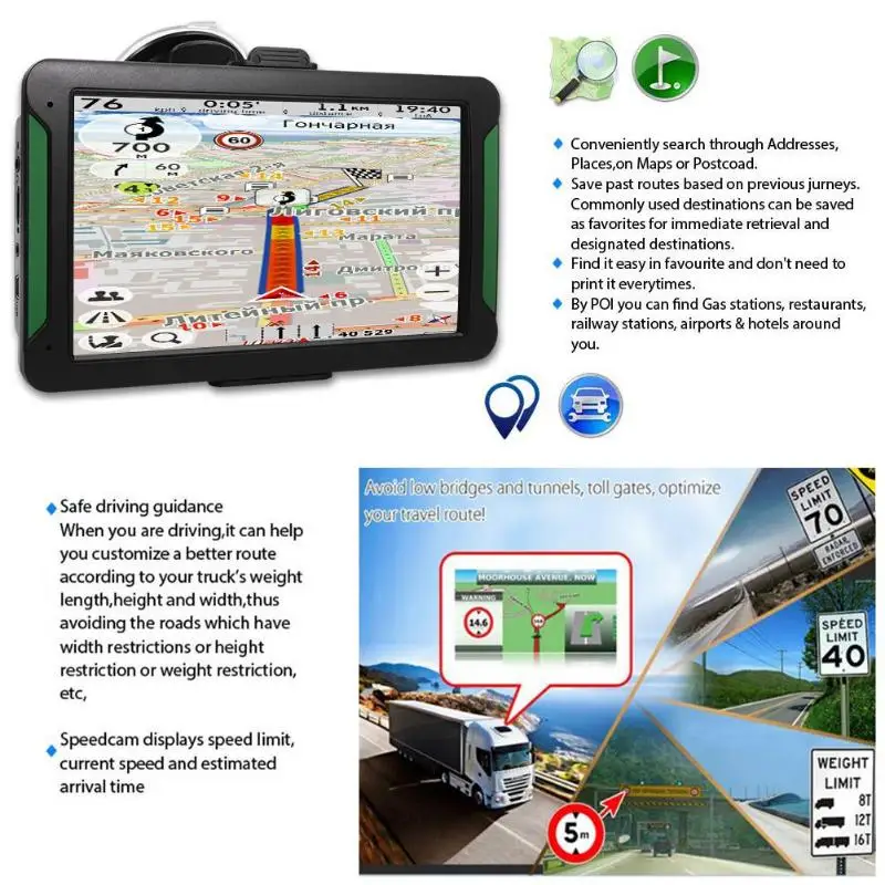 Автомобильный gps навигатор S7 7 дюймов 8 ГБ Портативный сенсорный экран HD Автомобильный gps навигатор FM Bluetooth передатчик последняя карта Европы