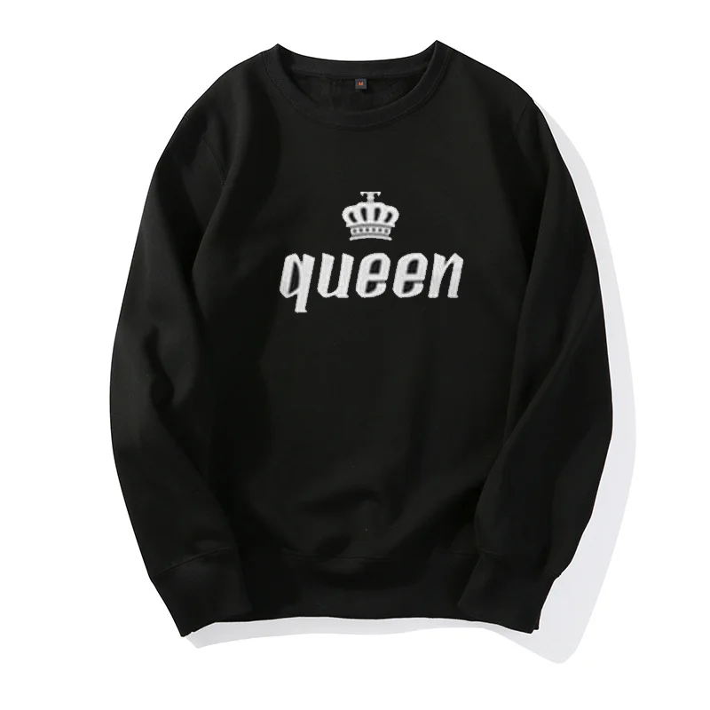 

Women Sweatshirt Round Neck Long Sleeve Loose Hoodie Streetwear 2019 Moletom King Queen Letter Crown Print Couple Hoodies