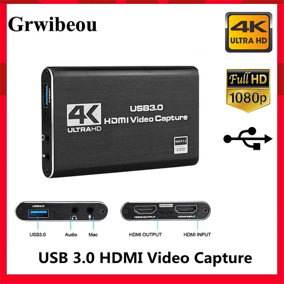 

Видеорегистратор Grwibeou 4K, USB 3,0, 1080P, 60 кадров/с