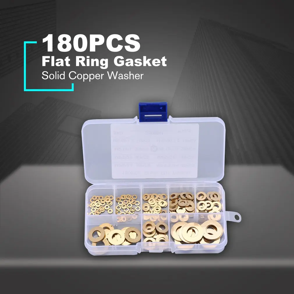 180 шт./лот, медная шайба, плоское кольцо, уплотнительная прокладка, заглушка, сальник, фитинги, шайбы, крепежные аксессуары