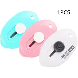 Deli 2050 mini retrátil utilitário faca caixa carta cortador estudante escritório papelaria portátil cor aleatória (azul/rosa/branco)