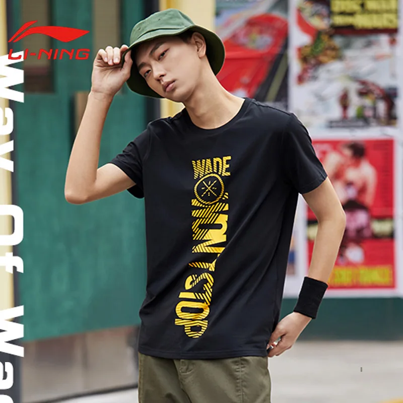 Li-Ning Мужская футболка с коротким рукавом серии Уэйд 95% хлопок + 5% спандекс дышащие