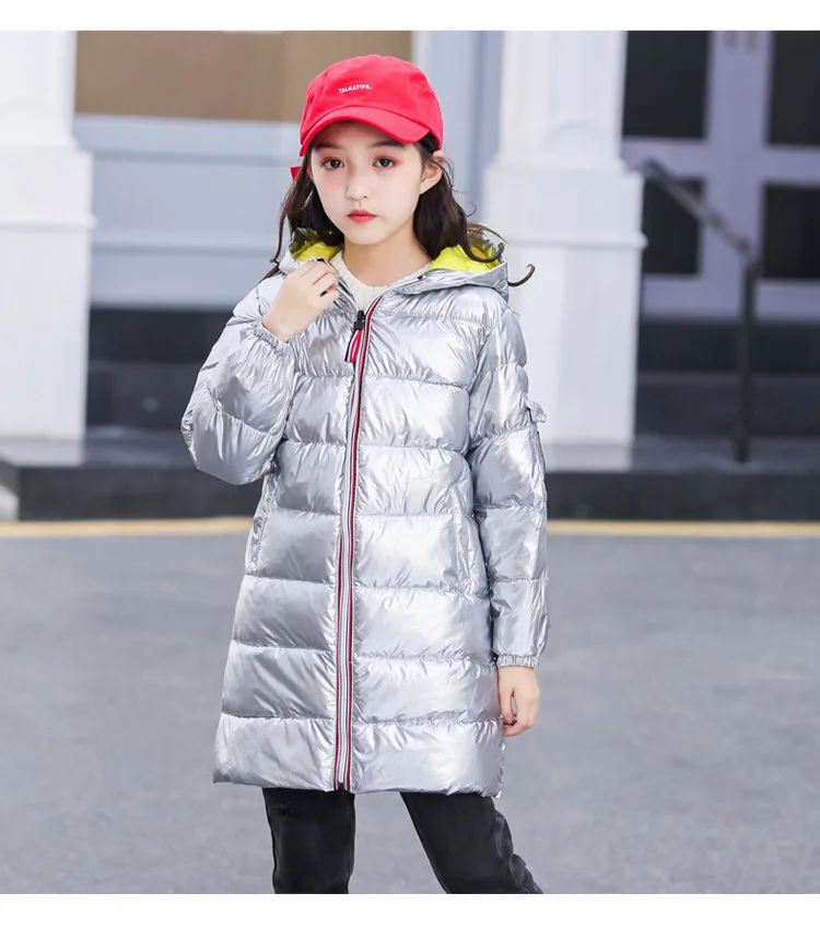 Г., детская зимняя хлопковая куртка-пуховик для мальчиков, одежда для девочек, одежда серебристого цвета Детская парка с капюшоном длинное пальто для детей от 3 до 13 лет