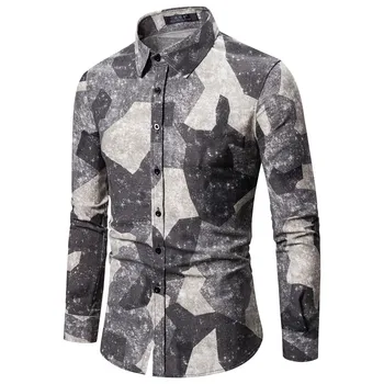 

2020 Fashion Long Sleeve Men's Shirts Casual Random Patchwork Print Cotton Linen Shirt Man Y2104