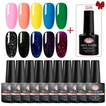 

MEET ACROSS Pure Color UV Gel Nail Polish Set For Nail Kit Glitter Nail Art Gel Varnishes Design Manicure Set Kit Hybrid Gel