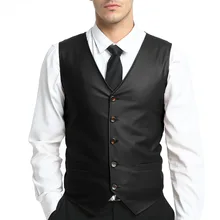 Стиль Молодежный жилет мужской повседневный однотонный из искусственной кожи классический простой модный приталенный универсальный мужской жилет