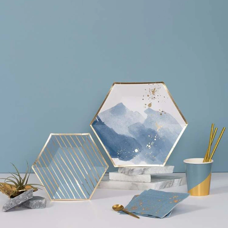 Whole Set Disposable Foil Gold Tableware Ink Graffiti Green Pink Water whole-set-disposable-foil-gold-tableware-ink-graffiti-green-pink-water